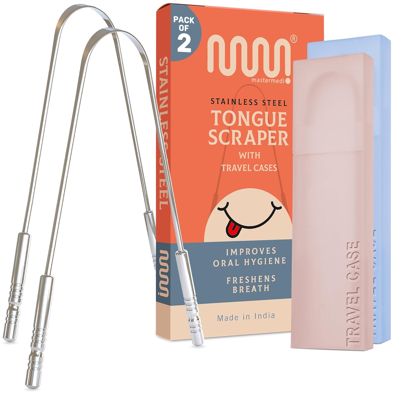 MasterMedi Tongue Scraper with Case Easy to Use Tongue Scraper for Adults, Tongue Cleaner for Oral Care & Hygiene (Single Pack (with Travel Case))