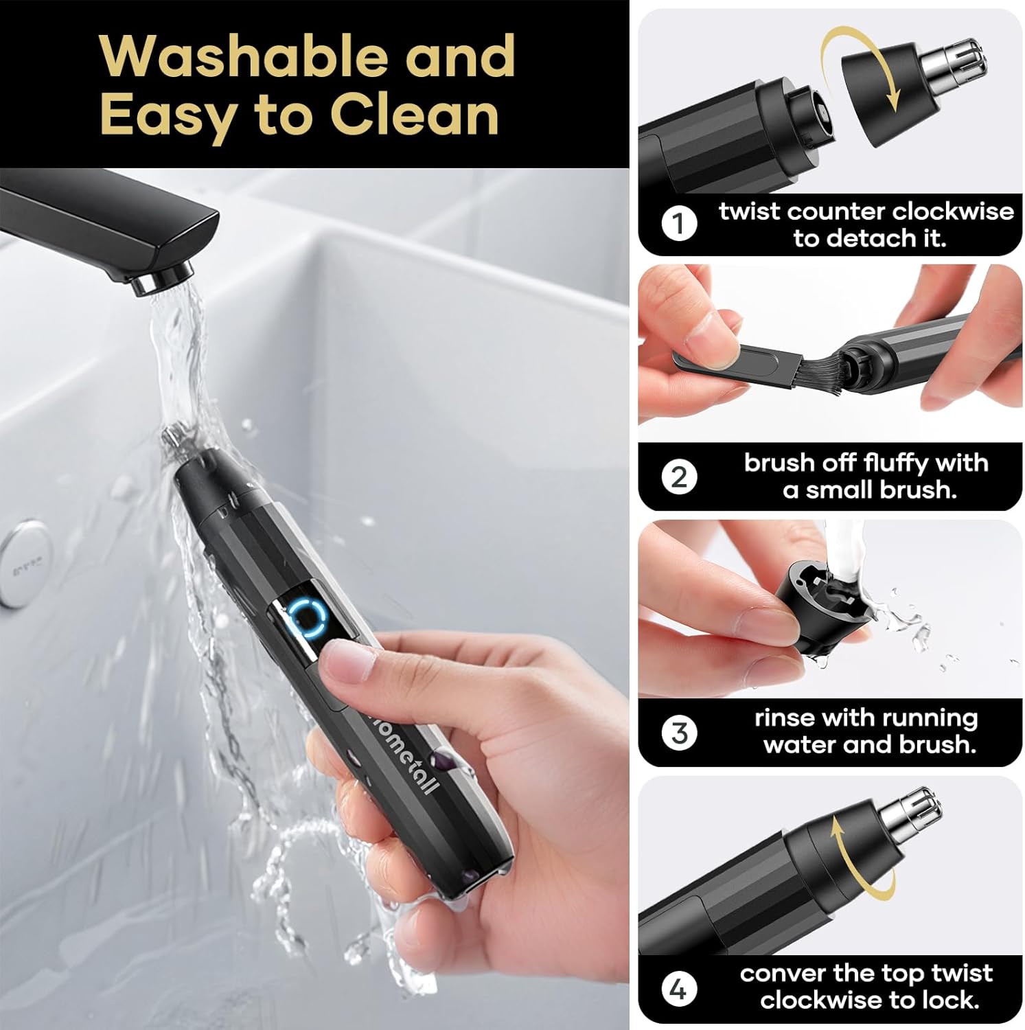 Rechargeable Nose Hair Trimmer for Men Women, Professional Painless Ear Eyebrow & Facial Hair Trimmer - 10,000 RPM Powerful Motor with Dual-Edge Blades, Wet/Dry, Easy to Clean