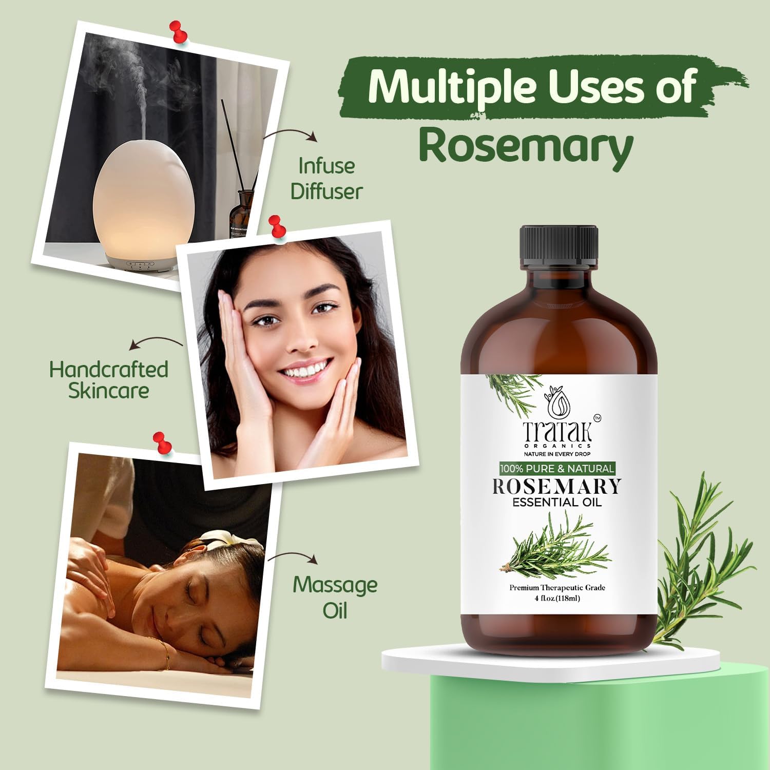 Rosemary Essential Oil 4 Fl Oz - 100% Pure and Natural Oil with Premium Dropper - Premium Therapeutic Grade Essential Oil for Hair Care, Hair Oiling, Scalp Massage and Aromatherapy
