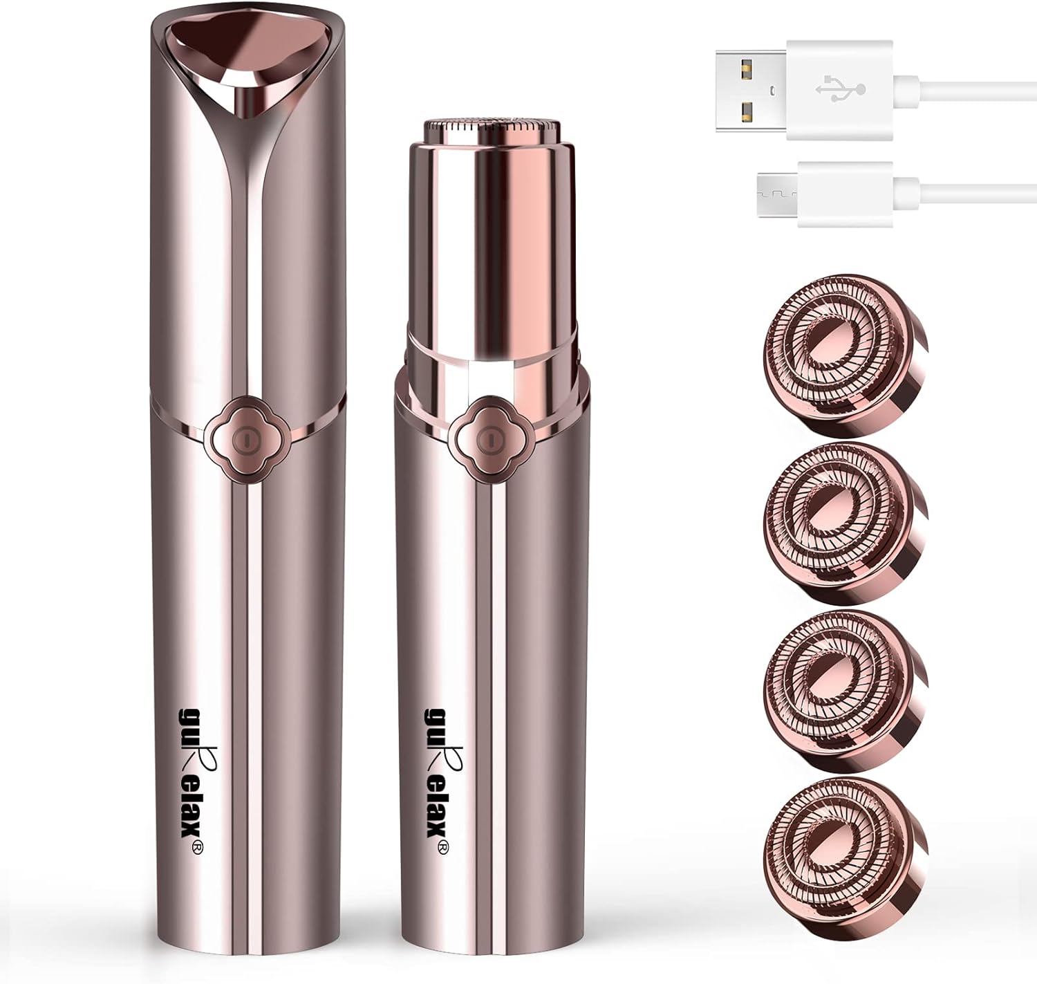 Facial Hair Remover for Women's Face Chin Lip Mustache Neck Armpit Peach Fuzz, Gurelax Electric Painless Hair Removal Device with 2 Replacement Heads