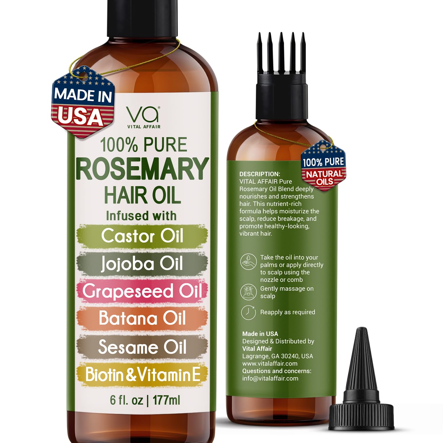 100% Pure Rosemary Oil For Hair Growth With Castor, Batana, Jojoba Oil - Infused With Biotin & Vitamin E-Blend of Effective Hair Oils for Hair Growth-Strengthening Treatment 6 Fl Oz