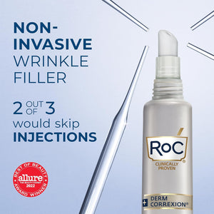 RoC Derm Correxion Fill + Treat Advanced Retinol Serum, Wrinkle Filler Treatment with Hyaluronic Acid for Crow's Feet, 11 Wrinkles, & Laugh Lines, (.5 fl oz) with Retinol Packette (Packaging May Vary)
