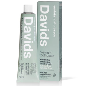 Davids Fluoride Free Toothpaste, Teeth Whitening, Antiplaque, SLS (Sulfate) Free, Promotes Enamel Health, Mouth & Gum Detox, EWG Verified, Peppermint, 5.25oz