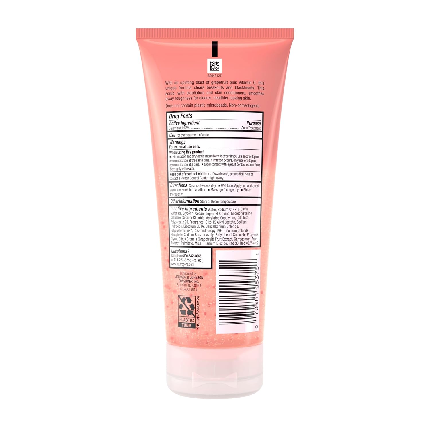 Neutrogena Oil Free Pink Grapefruit Acne Face Wash with Vitamin C, 2% Salicylic Acid Acne Treatment, Gentle Foaming Facial Scrub to Treat & Prevent Breakouts, 6.7 fl. Oz, 3 Pack