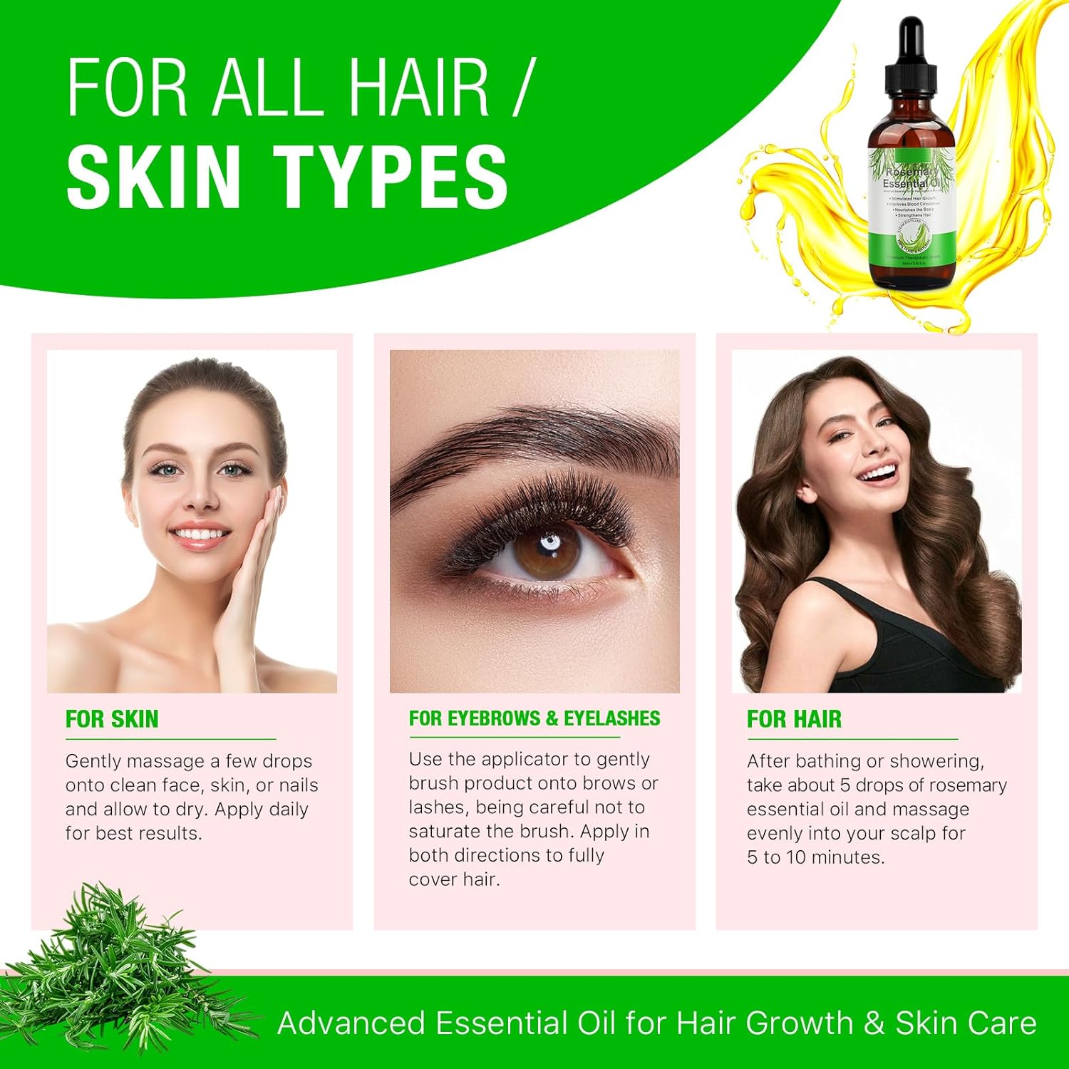 Pure Organic Rosemary Essential Oils, Hair Growth Scalp Oil for Dry Damaged Hair(2.02 Fl Oz)