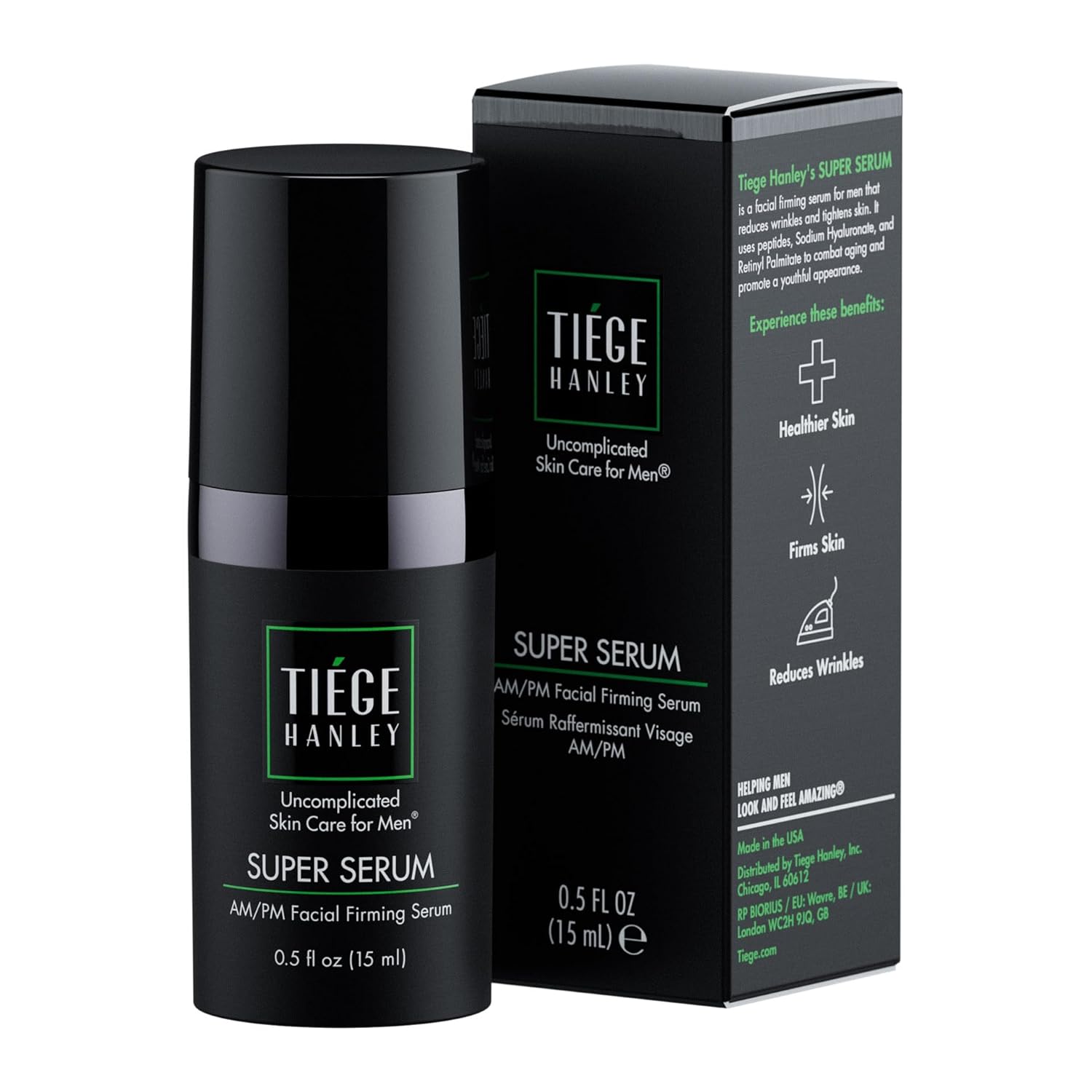 Tiege Hanley Anti-Aging Face Serum, SUPER SERUM (1-Pack) - Skin Tightening Facial Serum for Men - Mens Serum For Face with Sodium Hyaluronate & Retinyl Palmitate for Smoother & Tighter Skin, 0.5 Fl Oz