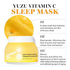 Saturday Skin 3-Piece Skin Care Set Yuzu Vitamin C Sleep Mask Yuzu Vitamin C Bright Toner and Eye Cream Overnight Facial Masks Korean Beauty Best Vitamin C Skincare Set