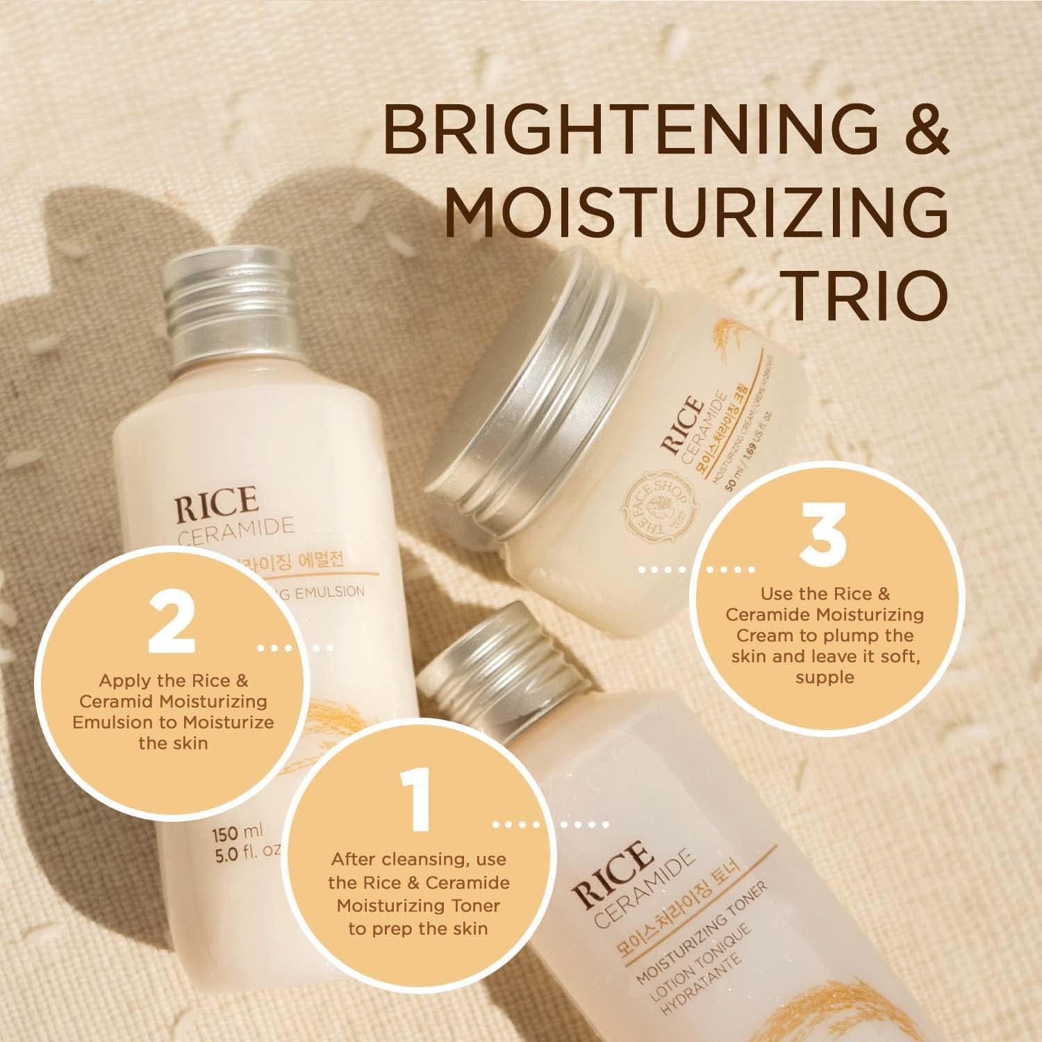 The Face Shop Rice Ceramide Moisturizing Cream – Hydrating Face Cream with Rice Extract & Ceramides – 1.69 fl oz