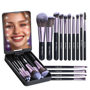 BS-MALL Makeup Brushes Foundation Powder Concealers Eye Shadows Makeup Set with LED light Mirror 14 Pcs Mini Makeup Brushes (APINK)