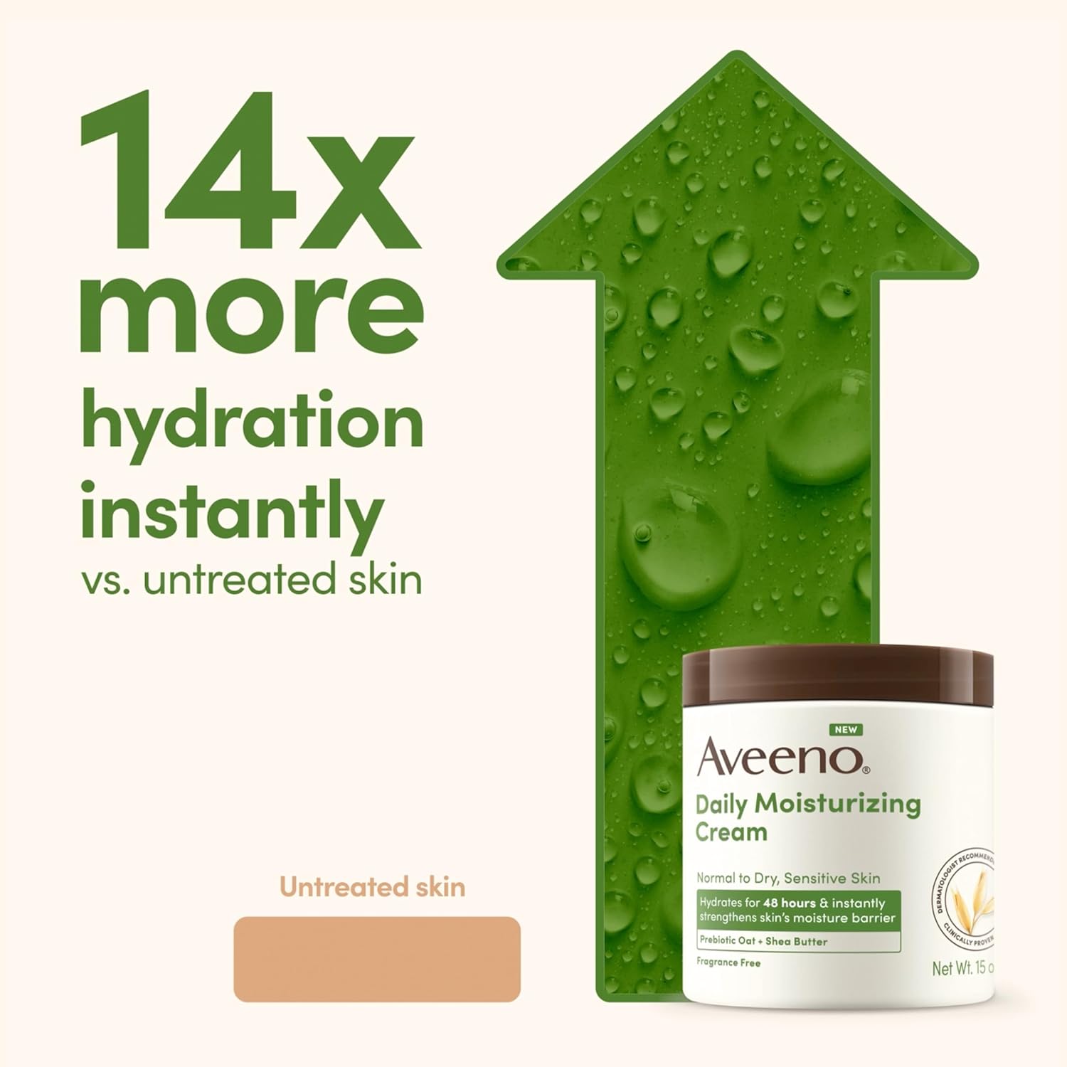 Aveeno Daily Moisturizing Cream with Prebiotic Oat & Shea Butter, Body, Face & Hand Cream for Normal to Dry, Sensitive Skin Hydrates for 48 Hours, Fragrance Free & Non-Comedogenic, 20 Oz