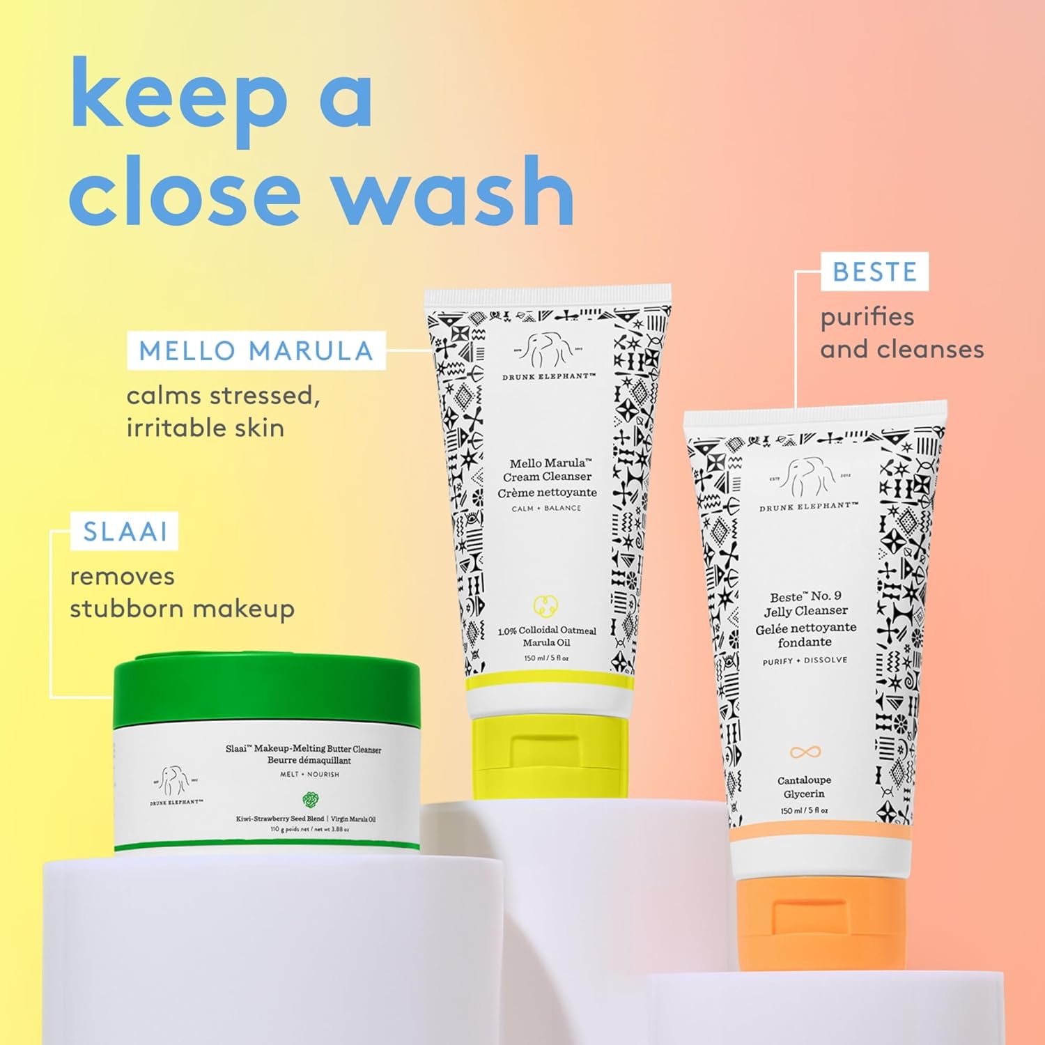 Drunk Elephant Mello Marula Cream Cleanser - 150 ml/5 fl oz - Calming Face Wash - Clean Clinical Skincare - Cruelty-Free - Dermatologist-Tested - Free of Essential Oils, Silicones, and Fragrance