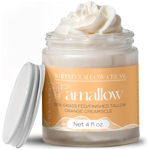 100% Grass Fed Beef Tallow for Skin Care - Face + Body - Whipped Moisturizer for Sensitive Skin - Natural Lotion, 4 FL. oz. (Unscented)