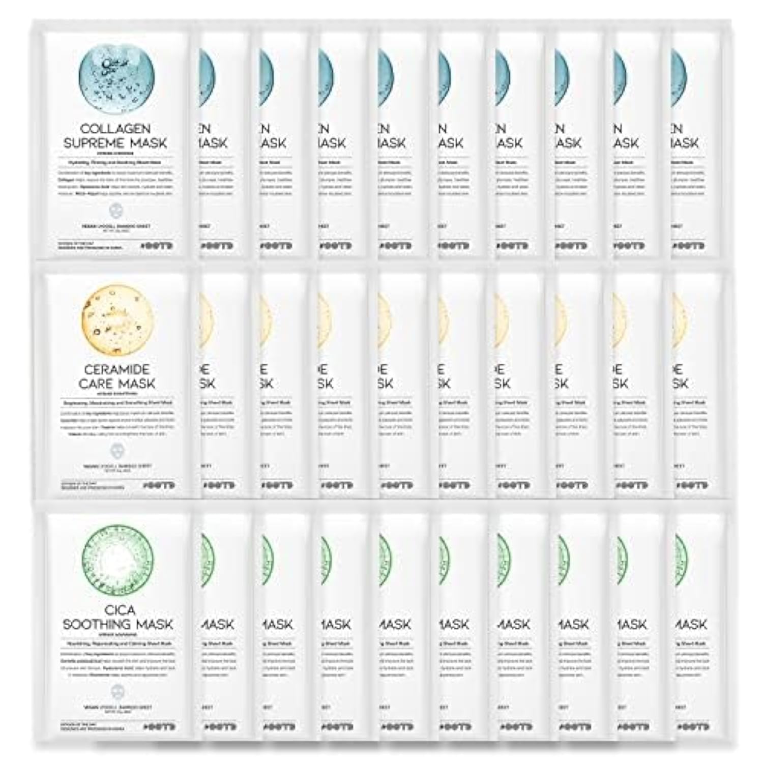 Hydrating Soothing Sheet Masks Gift Set for Skincare, Korean Vegan Sheet Mask for Dry, Sensitive Skin, Calming, Smoothing, Brightening, Collagen, Ceramide, Cica, Hyaluronic Acid 30EA