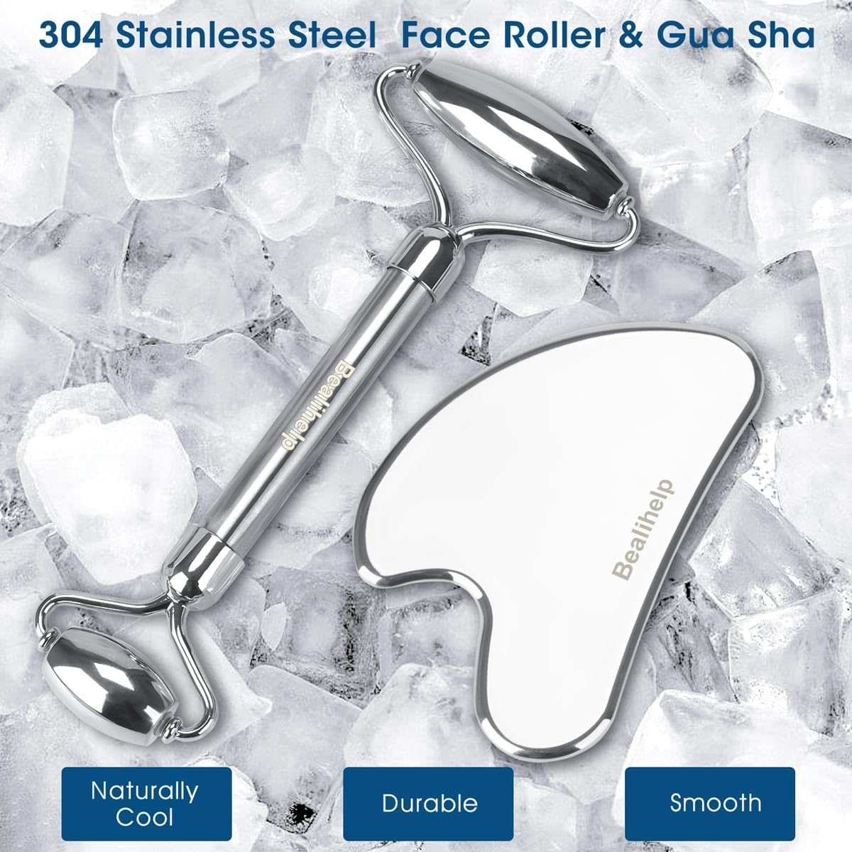 Face Roller & Gua Sha, Stainless Steel Facial Roller and Gua Sha Tool for Face, Skin Care, Anti-Aging, and Lifting