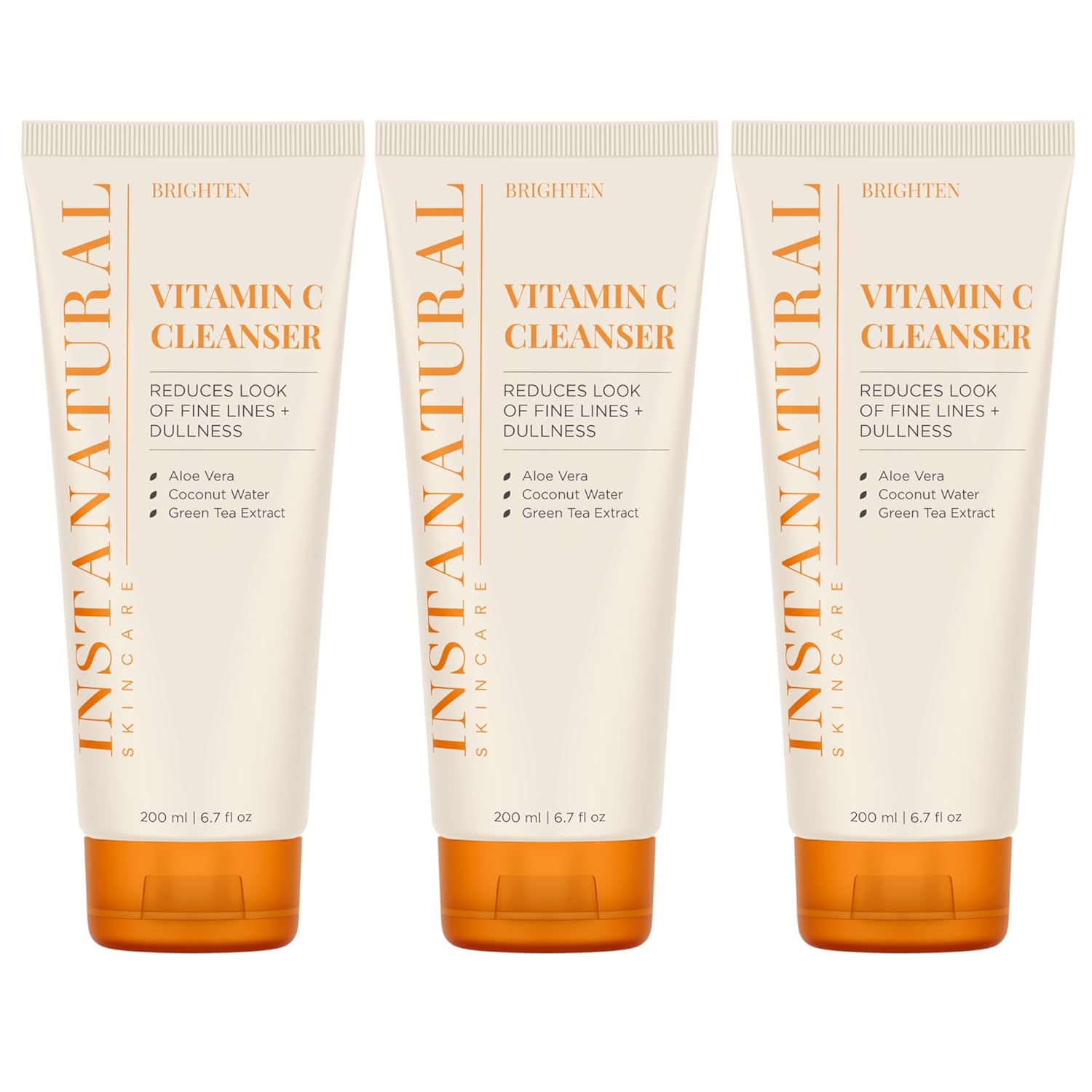 InstaNatural Vitamin C Cleanser Face Wash, Brightens and Reduces Signs of Aging, Fine Lines and Uneven Texture, with Coconut Water and Aloe Vera, 6.7 FL Oz