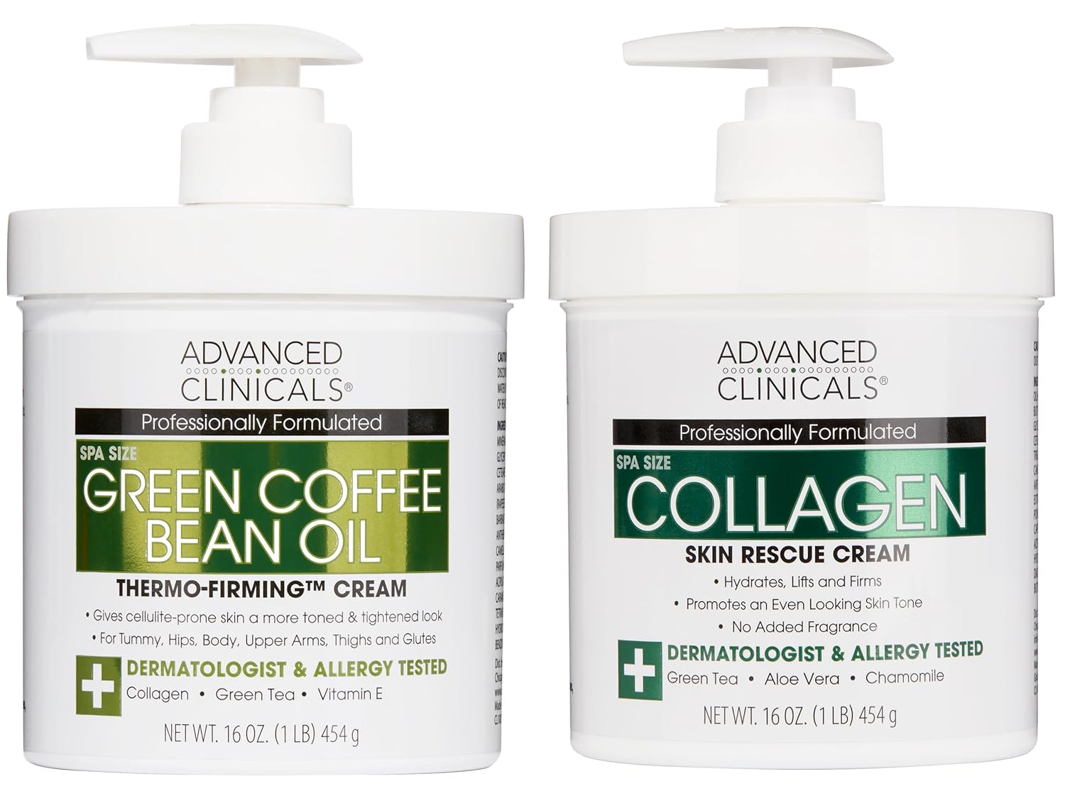 Advanced Clinicals Retinol Body Lotion + Collagen Cream Fragrance Free Face Moisturizer & Body Cream 2pc Skincare Set For Women & Men Helps Reduce Appearance Of Crepey Skin, Wrinkles, & Dry Skin, 2pc