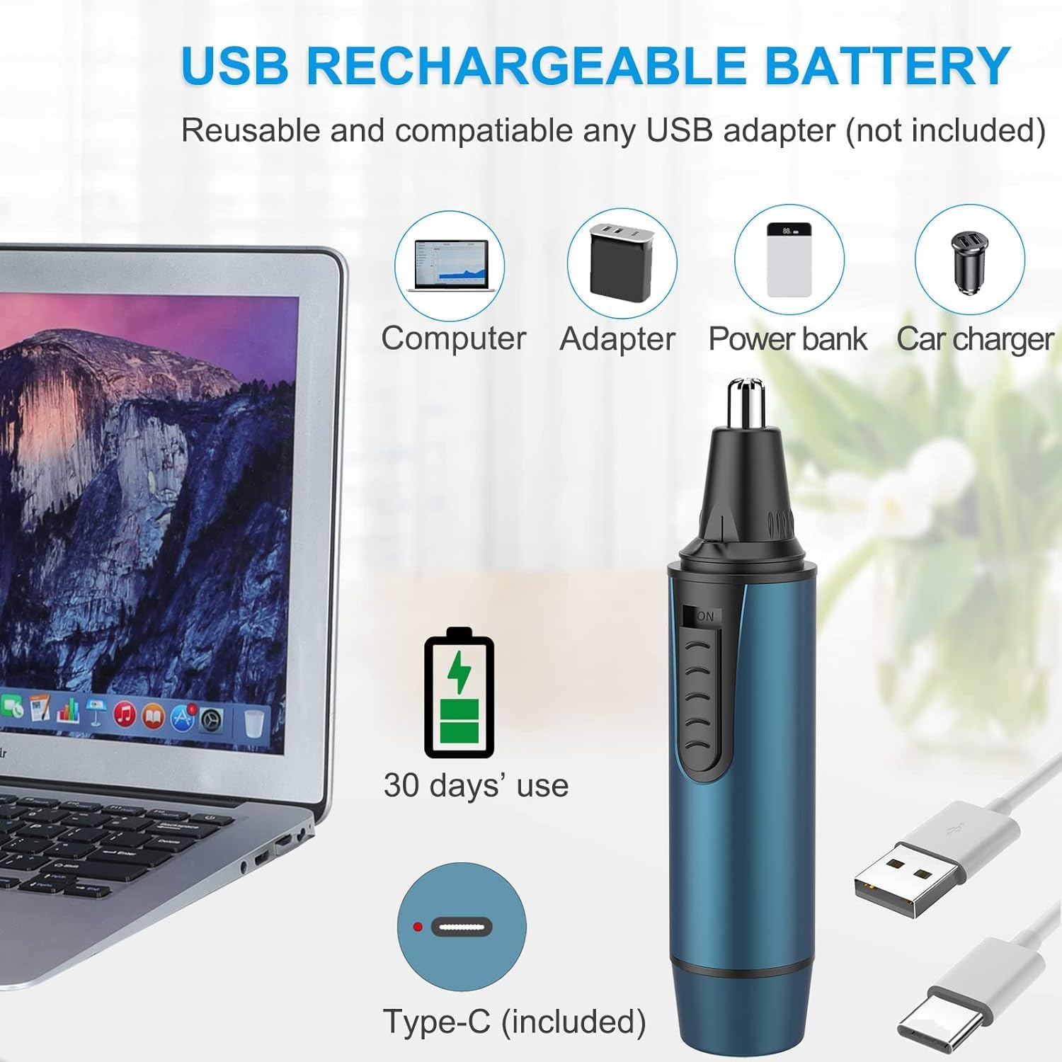 AREYZIN Ear and Nose Hair Trimmer for Men and Women Professional USB Rechargeable Nose Trimmer Nose Clippers Eyebrow Facial Hair Trimmer Body Grooming Kit IPX7 Waterproof Dual Edge Blades