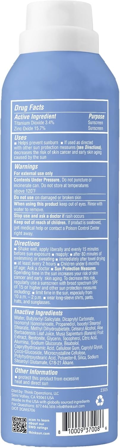 Thinksport Spray Sunscreen, All Sheer SPF 50 Zinc Oxide Mineral Sunscreen, 6 Fl Oz, Natural, Water Resistant, Reef Safe, Broad Spectrum UVA/UVB Sun Block for Sun Protection, Vegan
