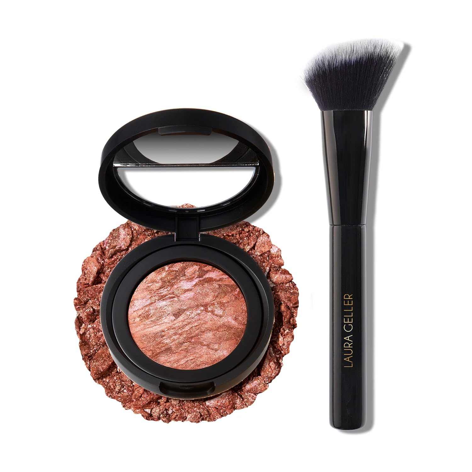 LAURA GELLER NEW YORK Baked Blush-n-Brighten Marbleized Blush - Apricot Berry & Angled Brush 2pc Set