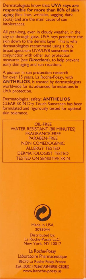 La Roche-Posay Anthelios Clear Skin Dry Touch Sunscreen SPF 60 | Oil Free Sunscreen For Face | Oil Absorbing | Broad Spectrum SPF + Antioxidants | Non-Greasy | Oxybenzone Free | Travel Size