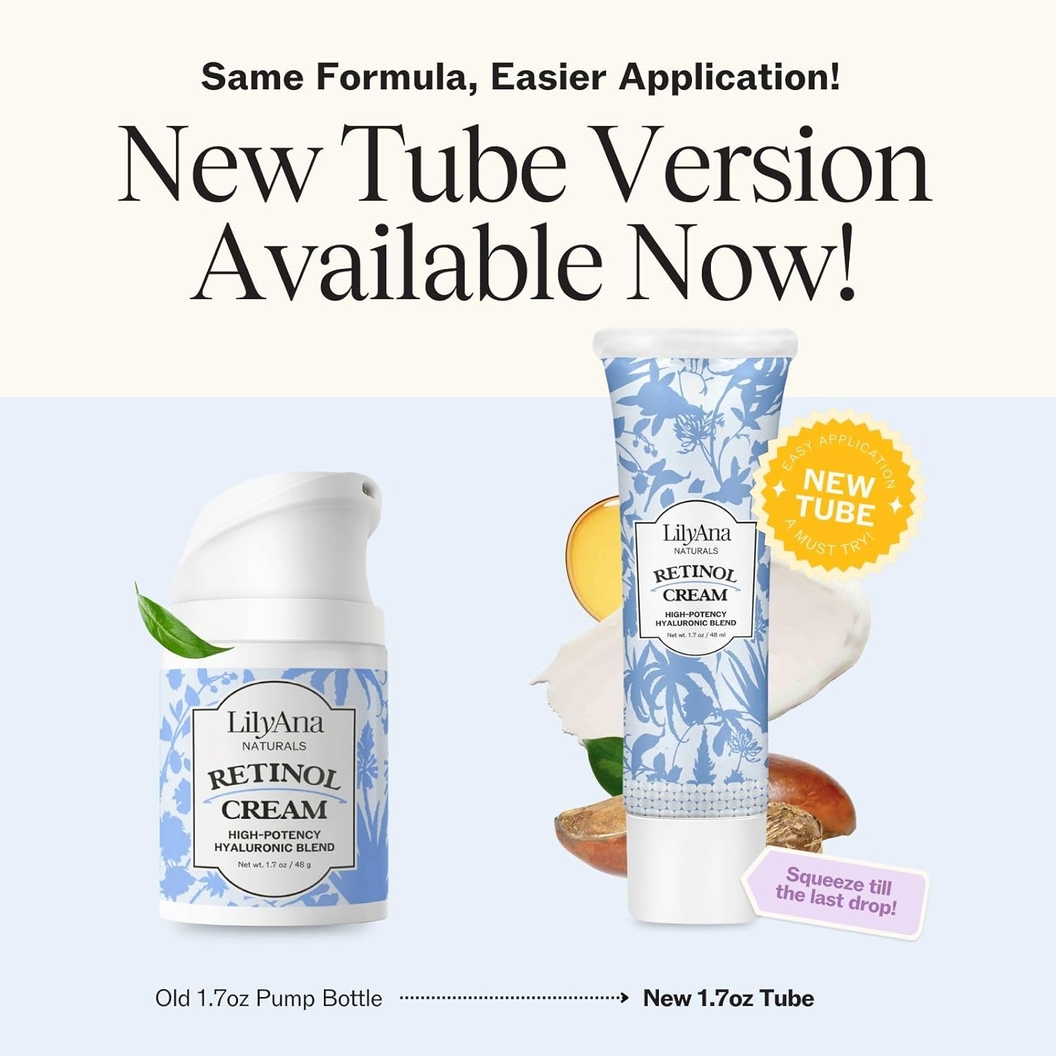 LilyAna Naturals Retinol Cream - Made in USA, Anti Aging Moisturizer for Face and Neck, Wrinkle, Retinol Complex, Body Mousse - 1.7oz