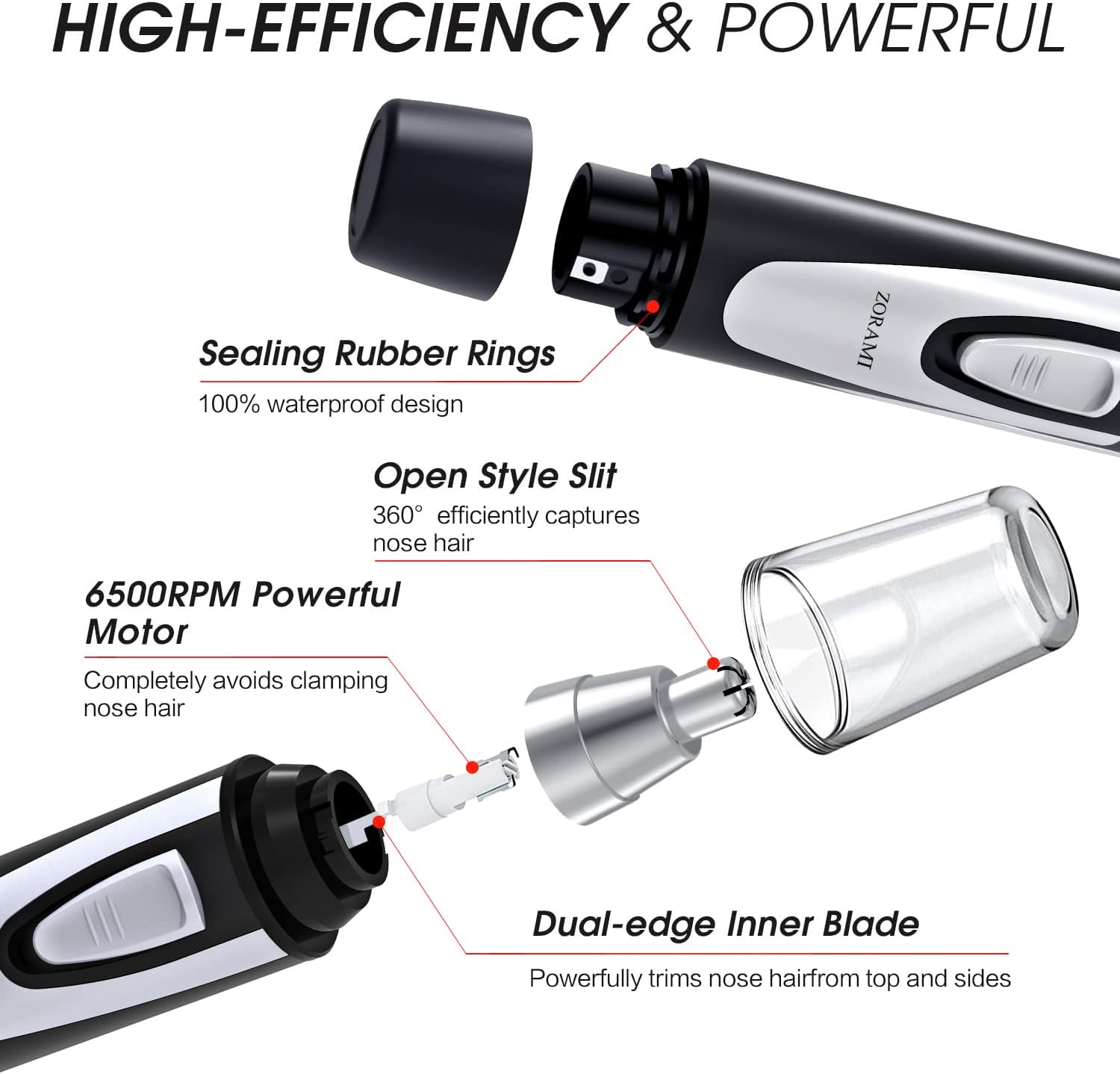 Ear and Nose Hair Trimmer Clipper - 2025 Professional Painless Eyebrow & Facial Hair Trimmer for Men Women, Battery-Operated Trimmer with IPX7 Waterproof, Dual Edge Blades for Easy Cleansing Black