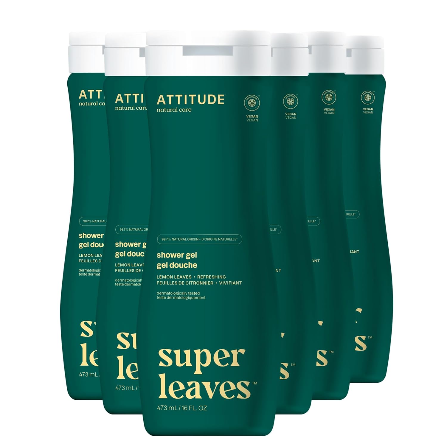 ATTITUDE Body Wash, EWG Verified Shower Gel, Dermatologically Tested, Plant and Mineral-Based, Vegan Personal Care Products, White Tea Leaves, 16 Fl Oz