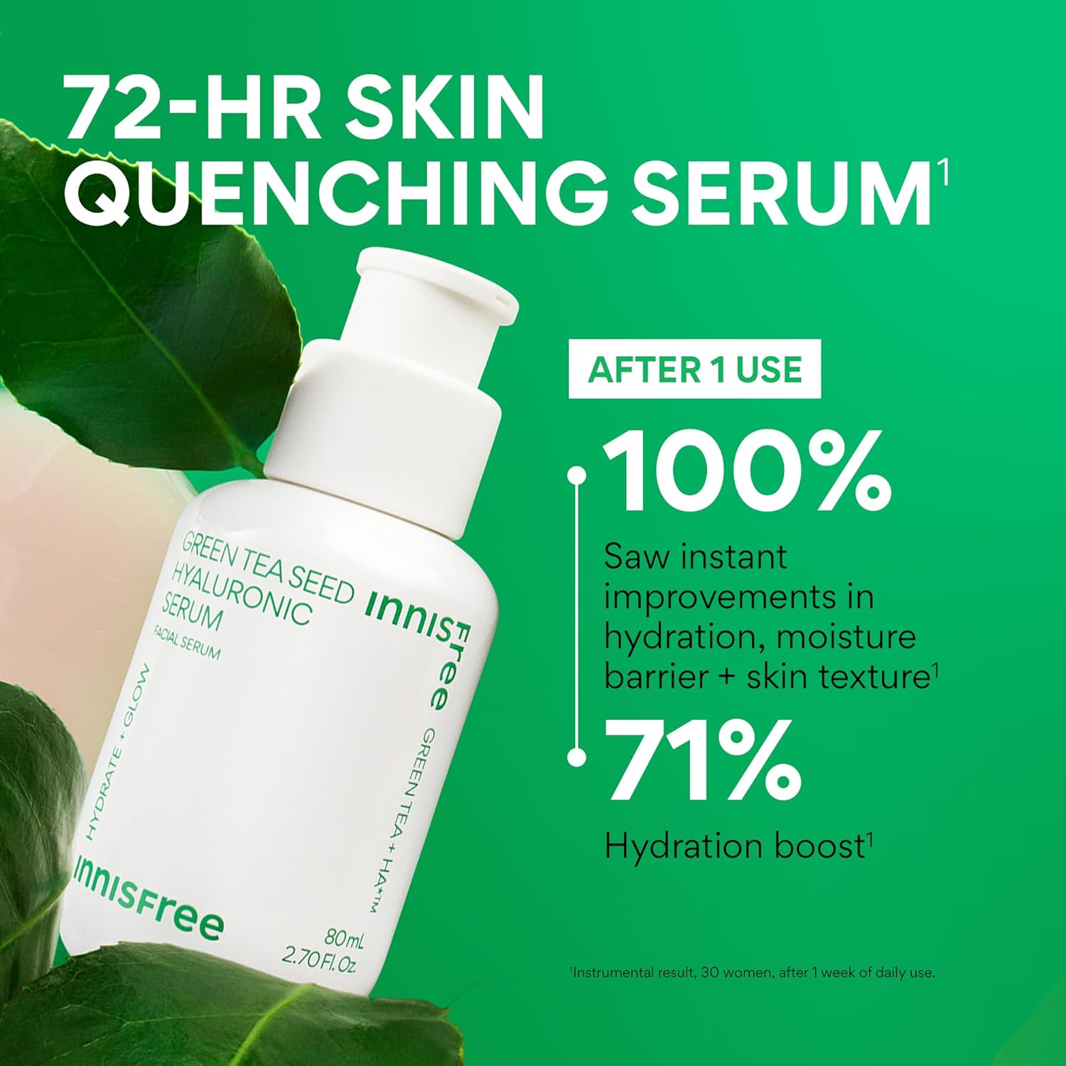 innisfree Green Tea Seed Hyaluronic Serum with Panthenol and Niacinamide, Korean Face Serum for Hydration and Glow