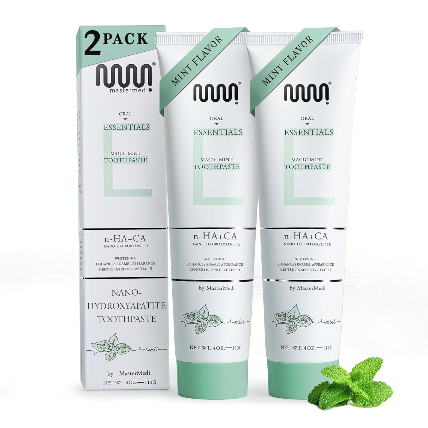 MasterMedi Fluoride Free Nano Hydroxyapatite Toothpaste to Help Remineralizing, Sensitive Teeth, Antiplaque, Whitening. SLS Free, Dentist Recommended – Magic Mint (4 Ounce)