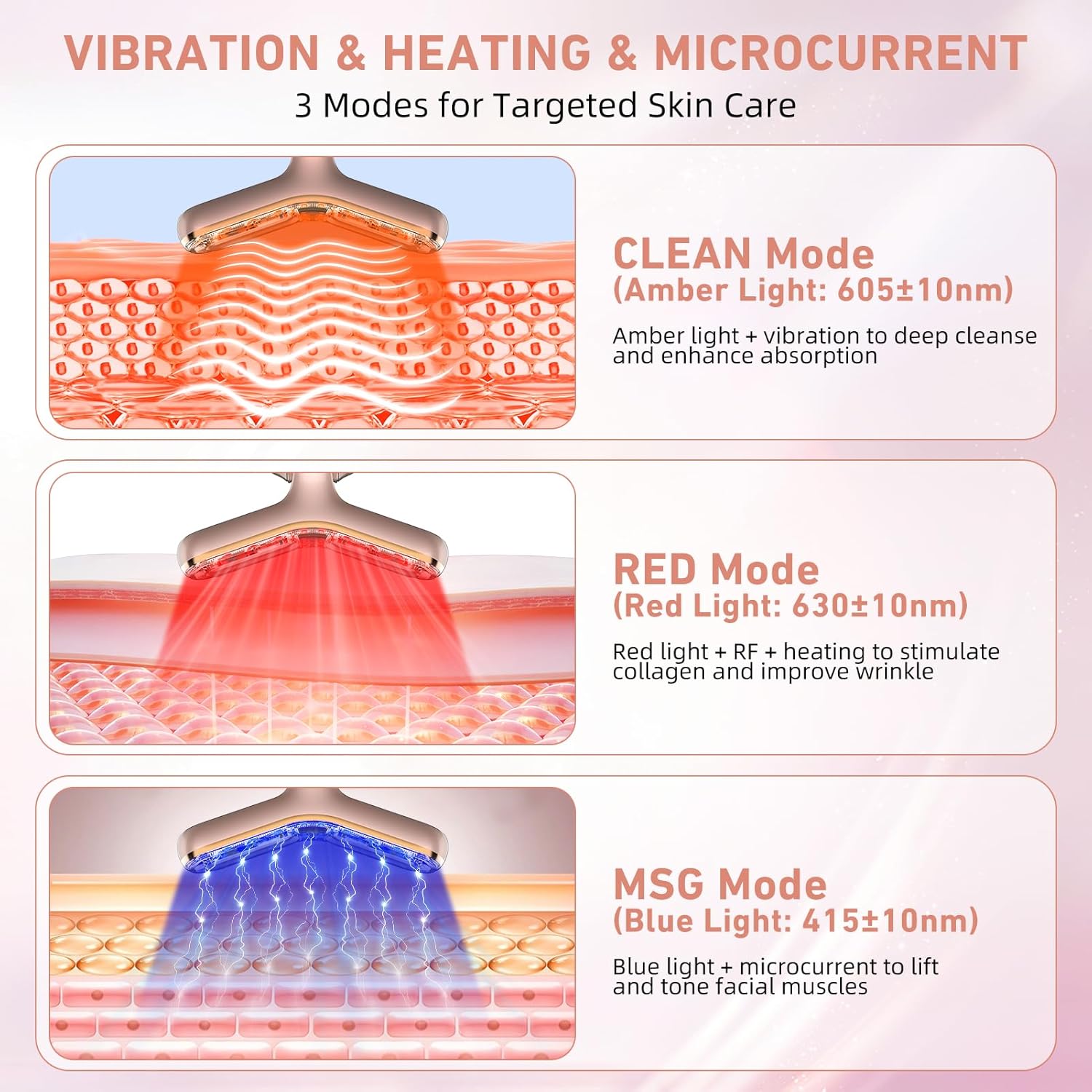 Micro-Current Face Beauty Device, 3 Modes, Red Light Therapy for Face and Neck, Multifunctional Facial Massager Tool