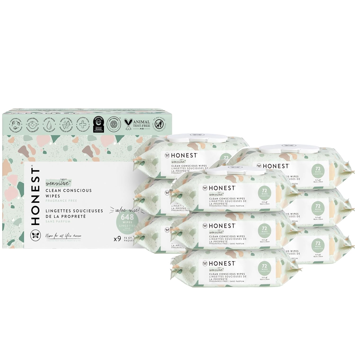 The Honest Company Clean Conscious Multi-Use Wipes | Hypoallergenic + Unscented for Sensitive Skin | Over 99% Water, Compostable, Plant Based, Baby Wipes | Geo Mood, 288 Count
