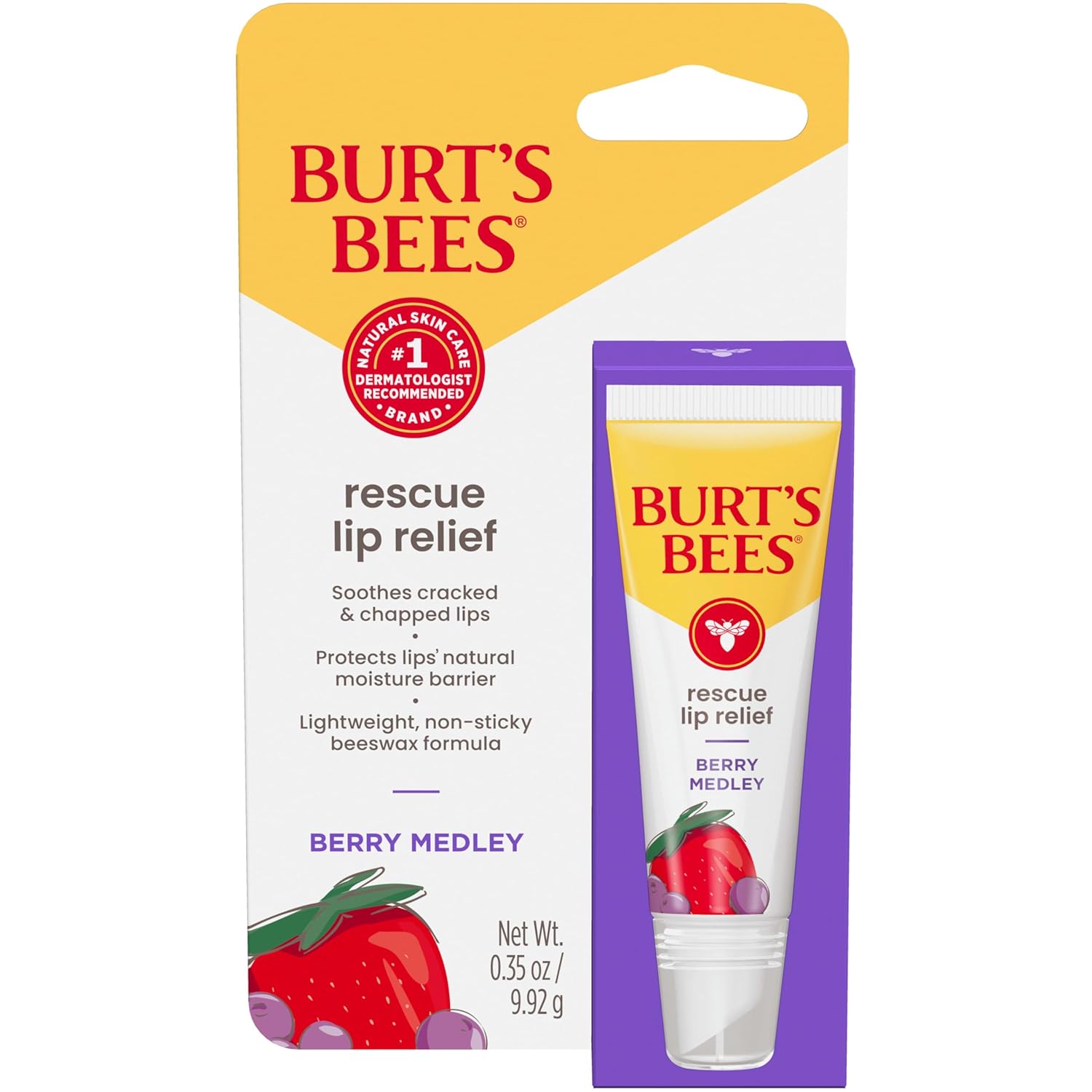 Burts Bees Rescue Lip Relief with Shea Butter and Echinacea, 100% Natural Origin, 0.35 Ounces