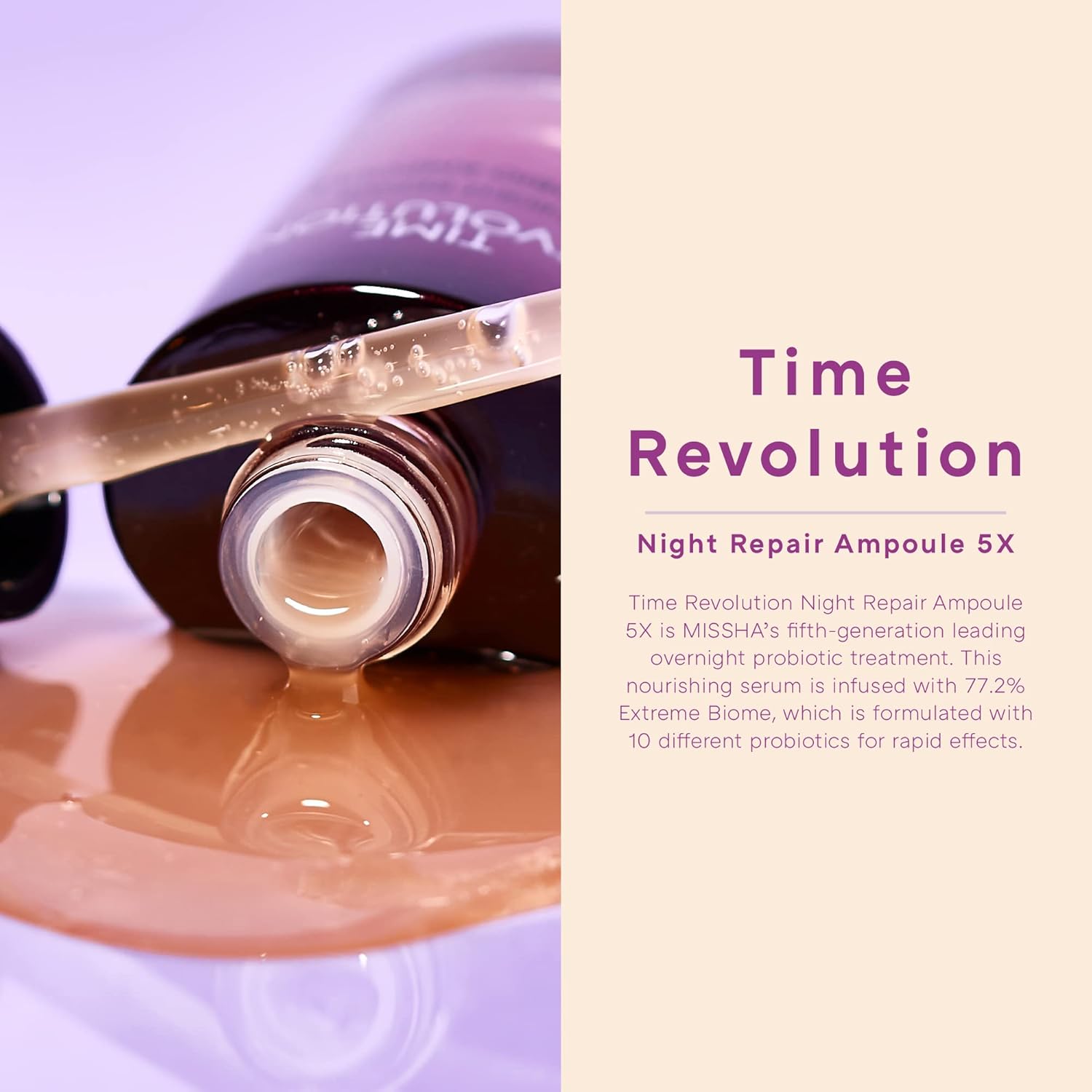 MISSHA Time Revolution Night Repair Face Serum Ampoule (5th Gen) - Overnight Probiotic Skincare for Intensive Repair and Radiance, 1.69 Fl Oz