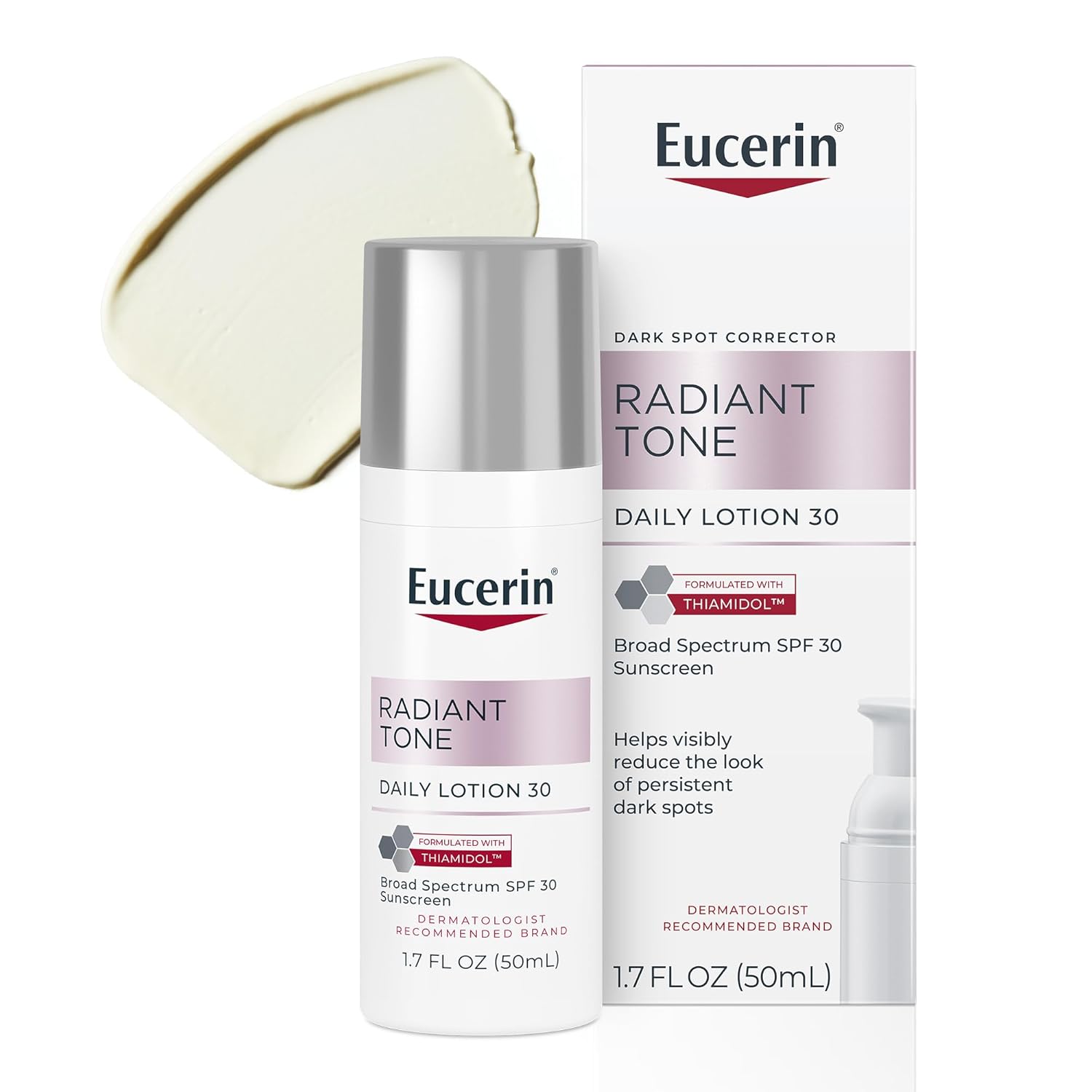 Eucerin Radiant Tone Daily Face Lotion Broad Spectrum SPF 30 Sunscreen, Dark Spot Corrector with Thiamidol, Helps Visibly Reduce the Look of Persistent Dark Spots, 1.7 Fl Oz Bottle