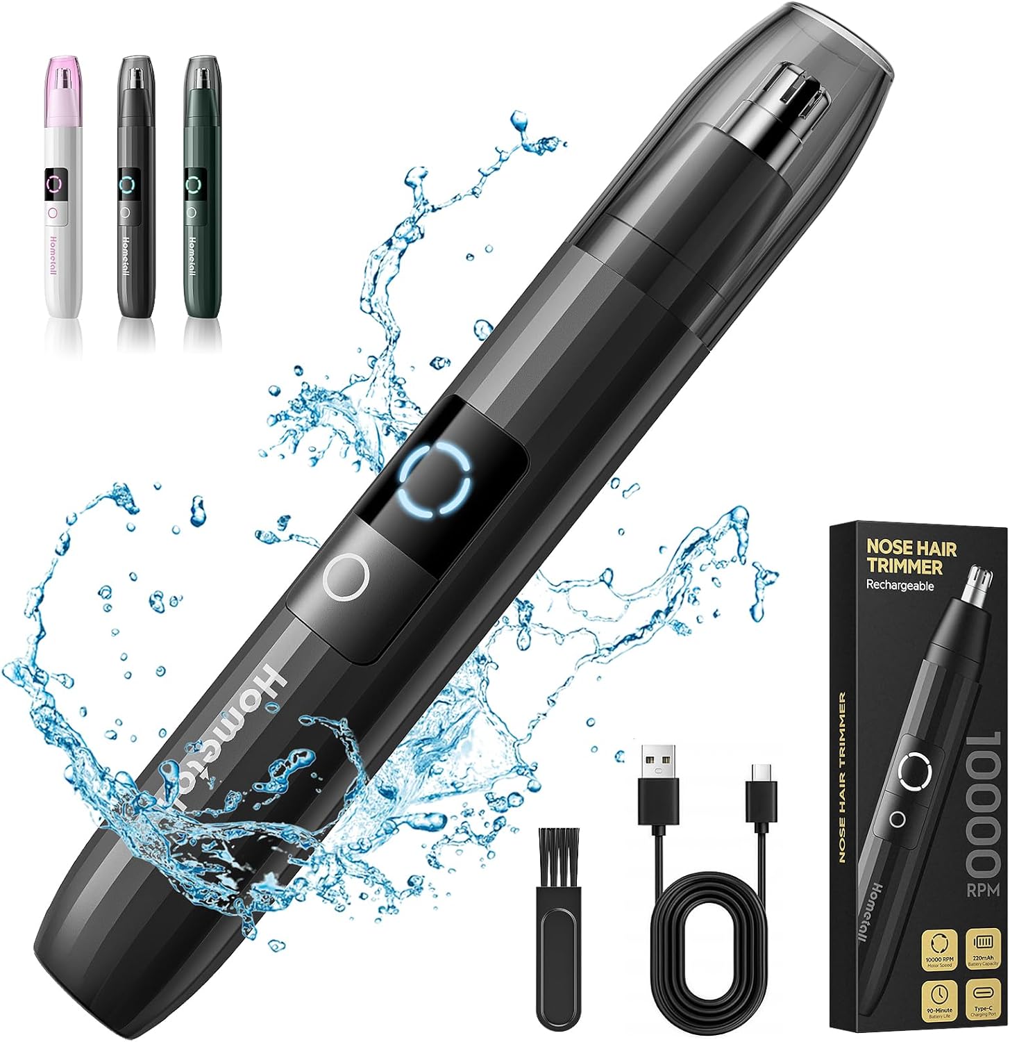 Rechargeable Nose Hair Trimmer for Men Women, Professional Painless Ear Eyebrow & Facial Hair Trimmer - 10,000 RPM Powerful Motor with Dual-Edge Blades, Wet/Dry, Easy to Clean