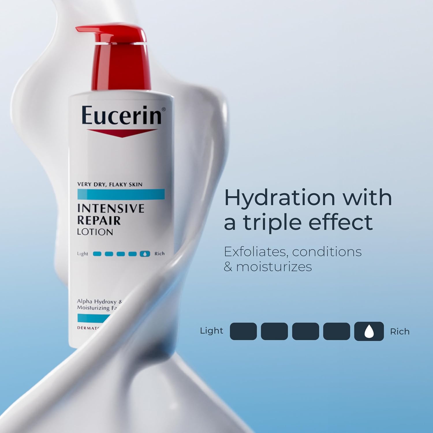 Eucerin Intensive Repair Body Lotion for Dry Skin with Alpha Hydroxy, Body Moisturizer for Very Dry Skin, Moisturizes, Exfoliates and Conditions, Paraben Free and Fragrance Free, 16.9 Fl Oz Bottle