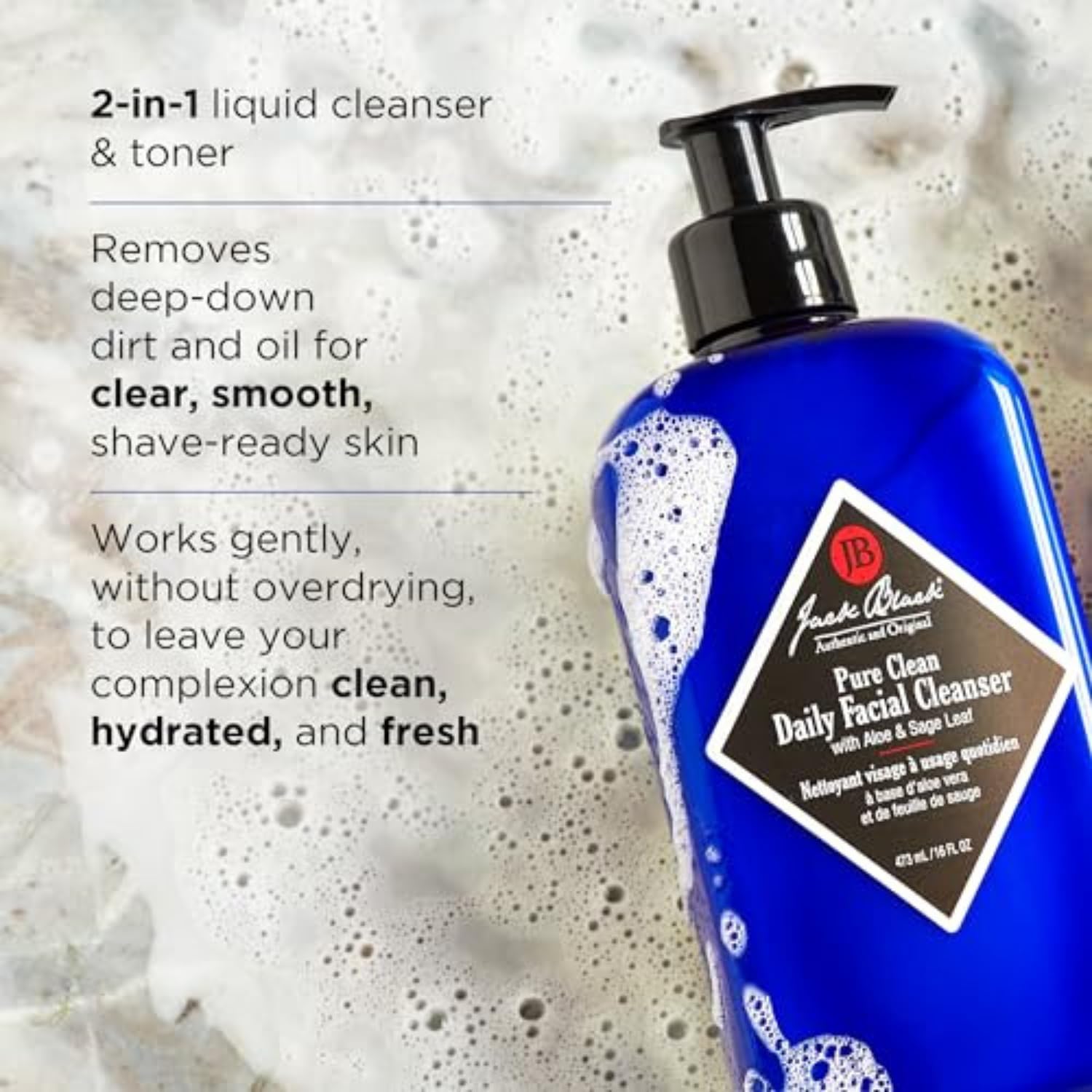 Jack Black Pure Clean Daily Facial Cleanser for Men - Mens Face Wash, Jack Black Face Wash Men's, Face Wash for Men, Face Cleanser for Men, 2-in-1 Mens Facial Cleanser & Toner, Gifts for Men