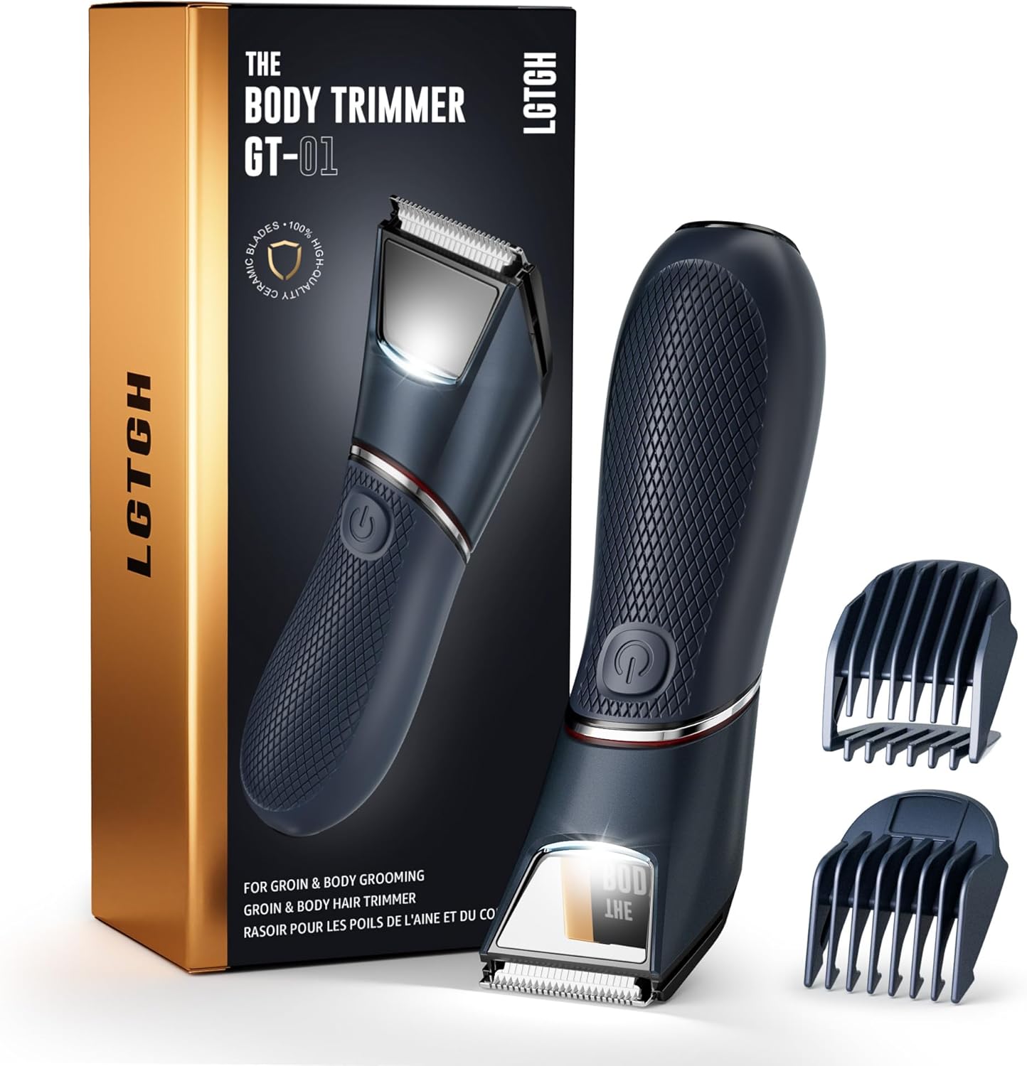 Body Hair Trimmer for Men: Pubic Hair Trimmer with Mirror & LED Light - Electric Ball Shavers with Ceramic Blades & Travel Lock - Body Groomer IPX7 Waterproof Wet/Dry Use for Groin/Legs/Chest
