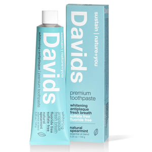 Davids Fluoride Free Toothpaste, Teeth Whitening, Antiplaque, SLS (Sulfate) Free, Promotes Enamel Health, Mouth & Gum Detox, EWG Verified, Peppermint, 5.25oz