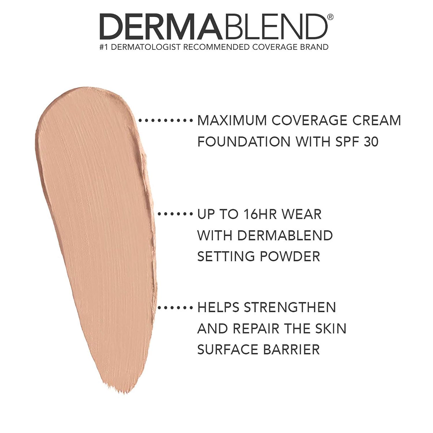 Dermablend Cover Crème Full Coverage Foundation Makeup, Hydrating Cream Concealer for Dark Circles and Blemishes, Maximum Coverage with Mineral Sunscreen SPF 30, 1 OZ
