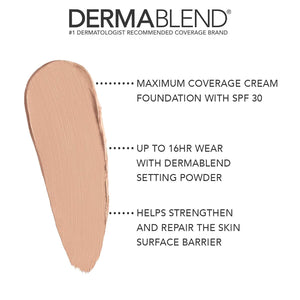 Dermablend Cover Crème Full Coverage Foundation Makeup, Hydrating Cream Concealer for Dark Circles and Blemishes, Maximum Coverage with Mineral Sunscreen SPF 30, 1 OZ