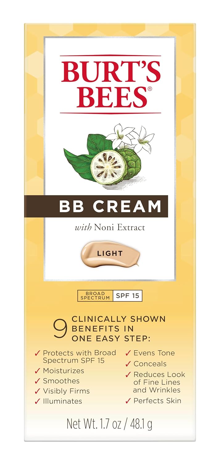 Burt's Bees BB Cream With SPF 15, Broad-Spectrum Sunscreen Tinted Lotion for All Skin Types, 98.9 Percent Natural Origin Skin Care, Light, 1.7 oz. Tube