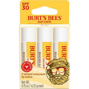 Burt’s Bees SPF 30 Lip Balm, Island Getaway - Coco Loco, Beaches & Cream, Tropic Like It's Hot, Water-Resistant Sun Care, Natural Origin Lip Treatment, 3 Tubes, 0.15 oz