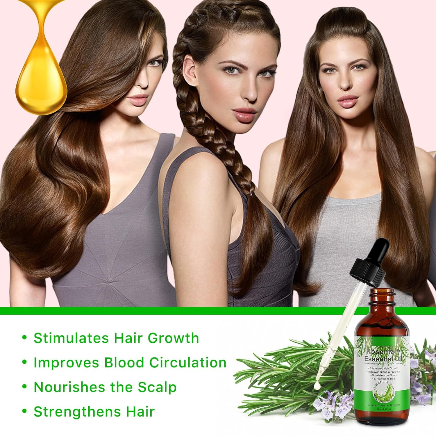 Pure Organic Rosemary Essential Oils, Hair Growth Scalp Oil for Dry Damaged Hair(2.02 Fl Oz)
