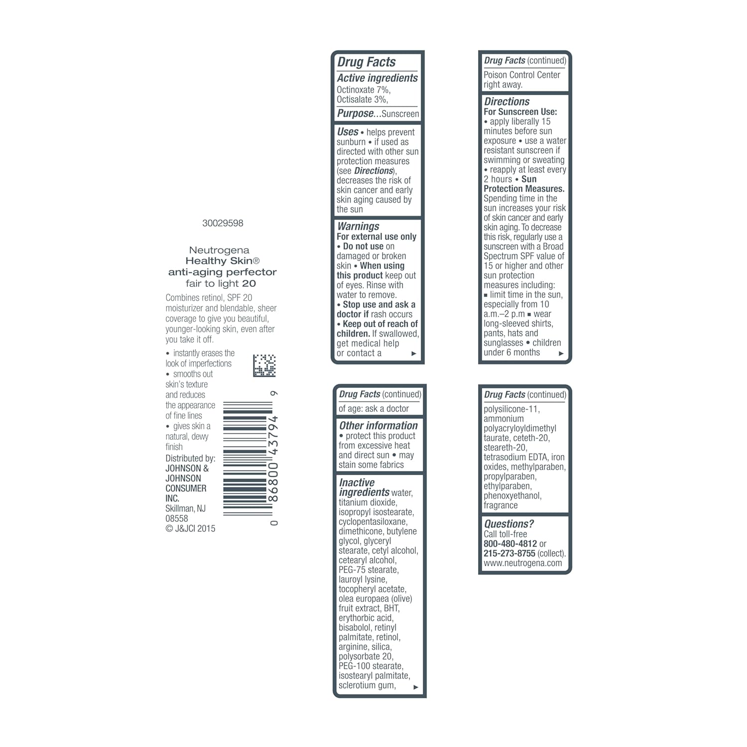 Neutrogena Retinol Treatment and Tinted Facial Moisturizer, Healthy Skin Anti-Aging Perfector with Broad Spectrum SPF 20 Sunscreen with Titanium Dioxide, 20 Fair to Light, 1 fl. oz