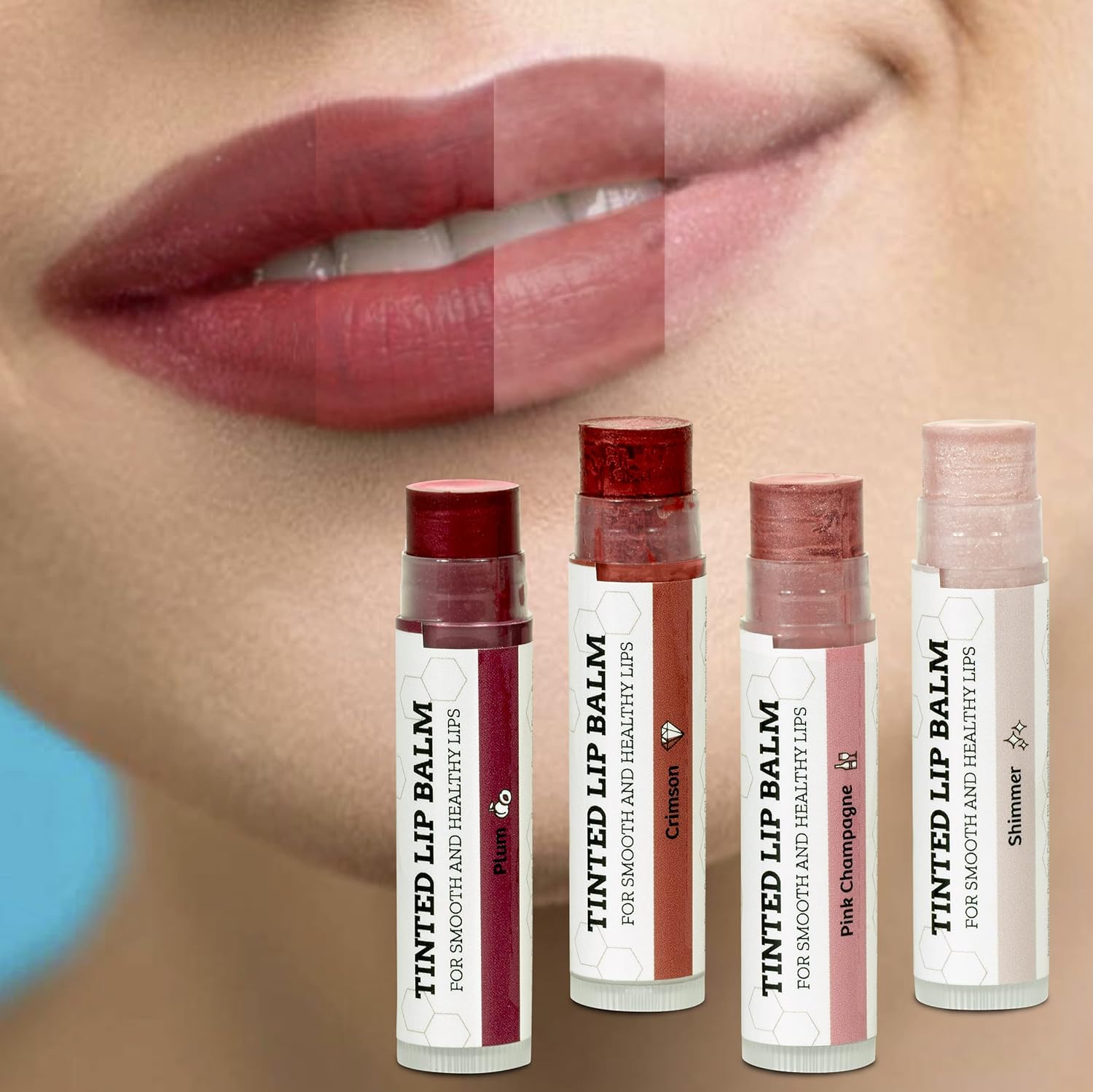 Earth's Daughter Tinted Lip Balm 4 Pack of Assorted Colors - Beeswax, Coconut Oil, Cocoa Butter, Vitamin E - Moisturize and Beautify - Paraben Free