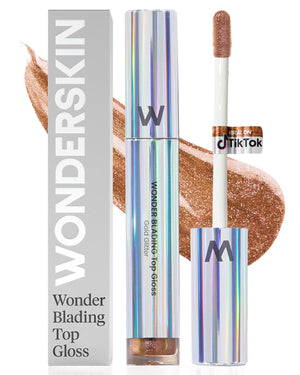 Wonderskin WONDER BLADING Top Gloss - Clear Glitter Lip Gloss, Hydrating and High Shine Finish Lip Makeup (Clear Shine)