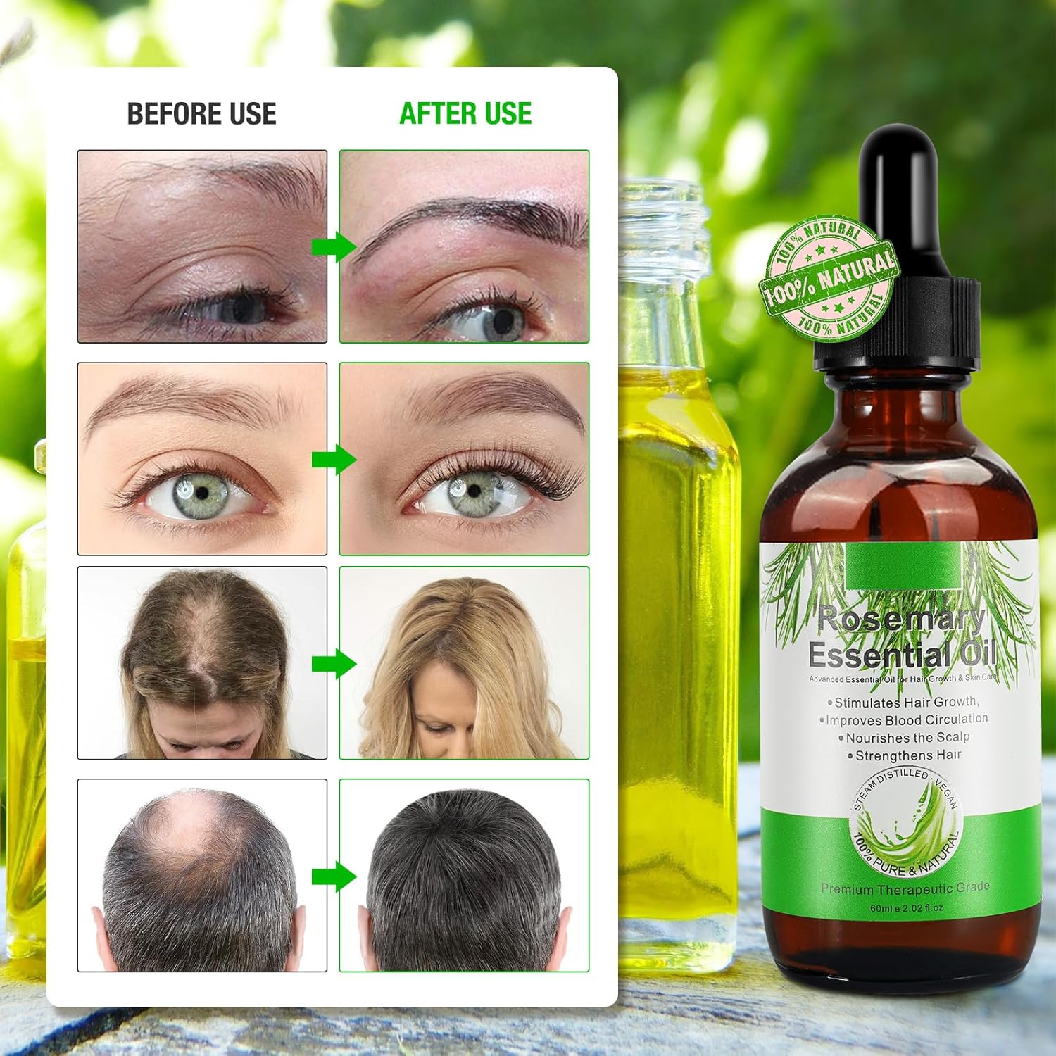 Pure Organic Rosemary Essential Oils, Hair Growth Scalp Oil for Dry Damaged Hair(2.02 Fl Oz)
