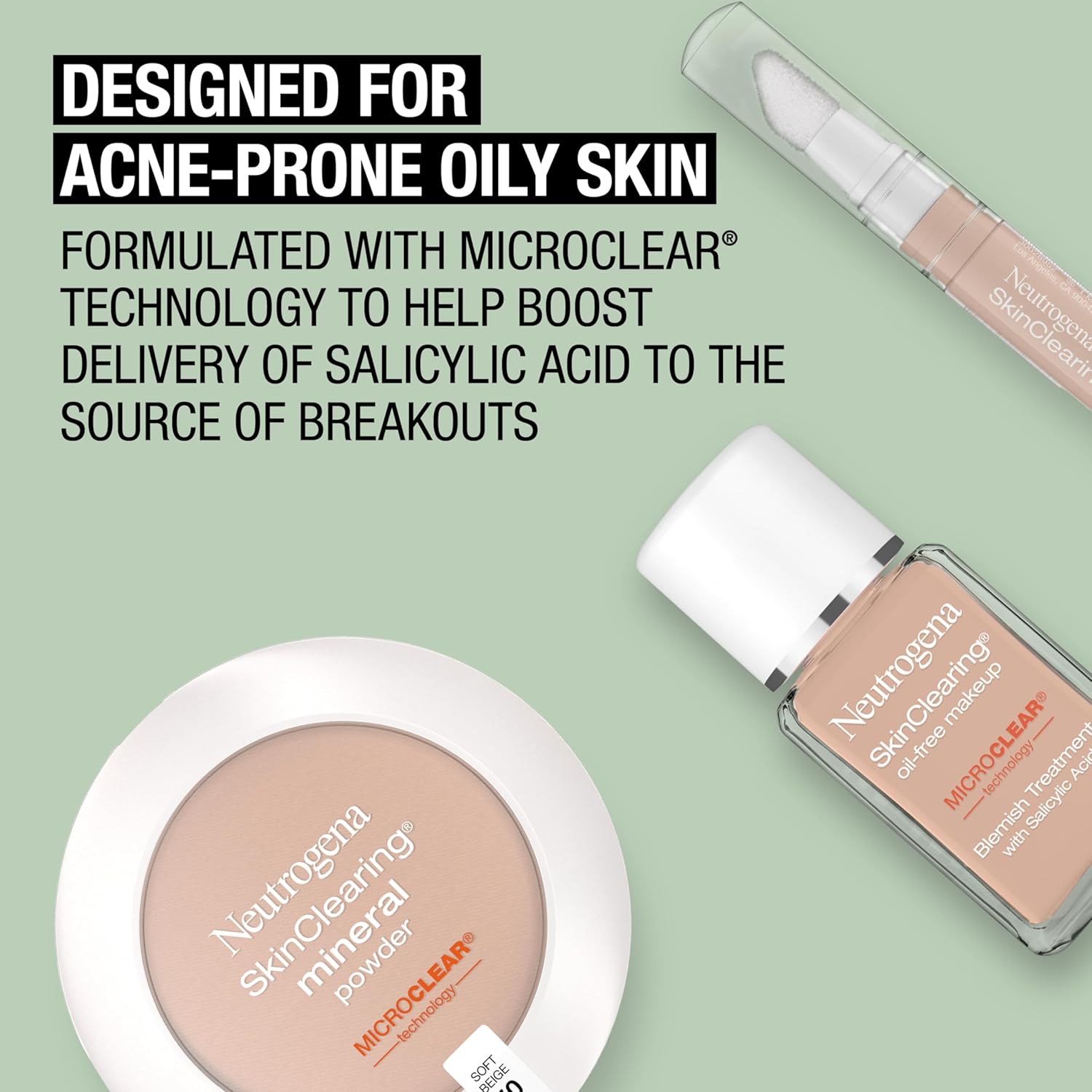 Neutrogena SkinClearing Mineral Acne-Concealing Pressed Powder Compact, Shine-Free & Oil-Absorbing Makeup with Salicylic Acid to Cover, Treat & Prevent Breakouts, Natural Beige 60,.38 oz (Pack of 2)