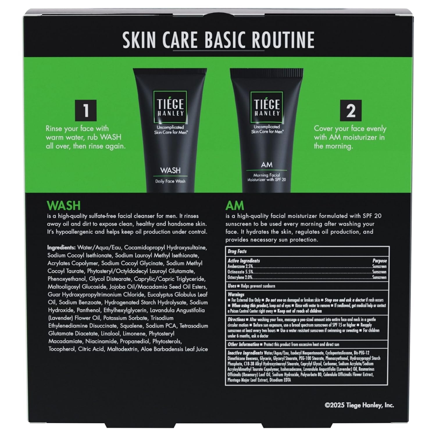 Tiege Hanley Men’s Basic Skin Care Set – Hydrating Face Wash & Daily Moisturizer with SPF 20 – Basic Facial Kit for Men – Sensitive Skin Safe, Lightweight & Non-Greasy - Easy and simple skincare